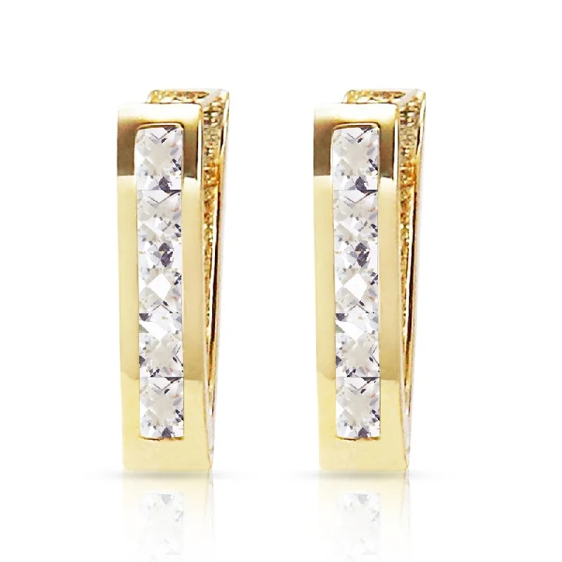 Prairie stalk earrings-1.2 Carat 14K Solid Gold Oval Huggie Earrings White Topaz