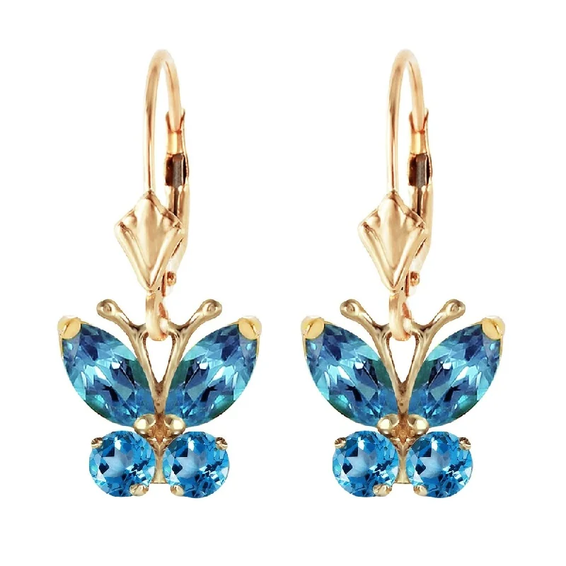 Twin stone earrings-1.24 Carat 14K Solid Gold Butterfly Earrings Blue Topaz