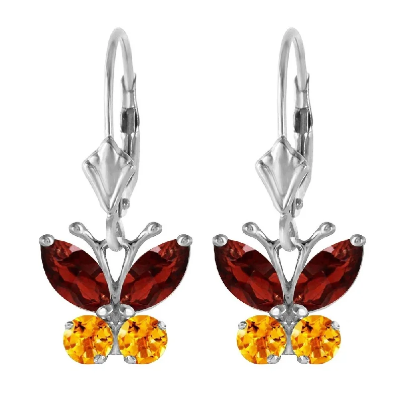 Willow twig earrings-1.24 Carat 14K Solid White Gold Butterfly Earrings Garnet Citrine