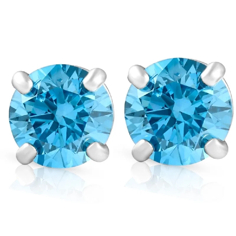 Edwardian bend earrings-1/2ct Blue Lab Grown Diamond Studs Screw Back 14K White Gold Earrings