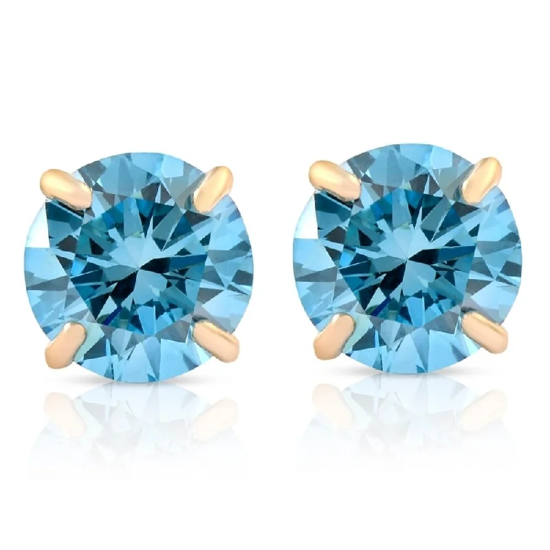 Tinted gem earrings-1/2ct Blue Lab Grown Diamond Studs Yellow Gold Earrings