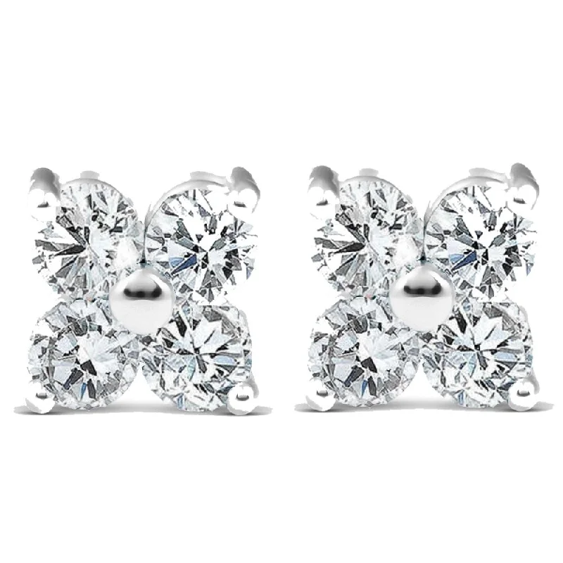 Carved ridge earrings-1/2ct Diamond Eight-Stone Studs 14K White Gold