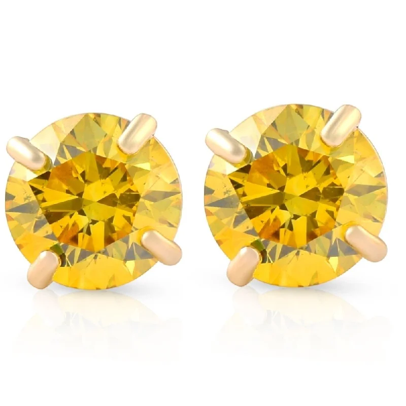 Bark splinter earrings-1/2ct Fancy Yellow Diamond Studs 14K Yellow Gold Screw Back Lab Grown Earrings