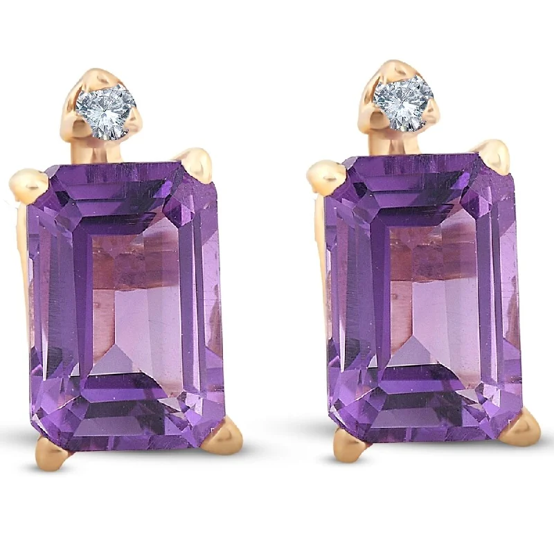 Antique twist earrings-1 3/4ct Emerald Amethyst Stud Earrings 14k Yellow Gold