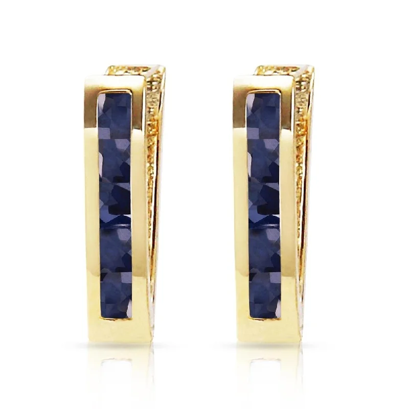 Leaf braid earrings-1.3 Carat 14K Solid Gold Oval Huggie Earrings Sapphire