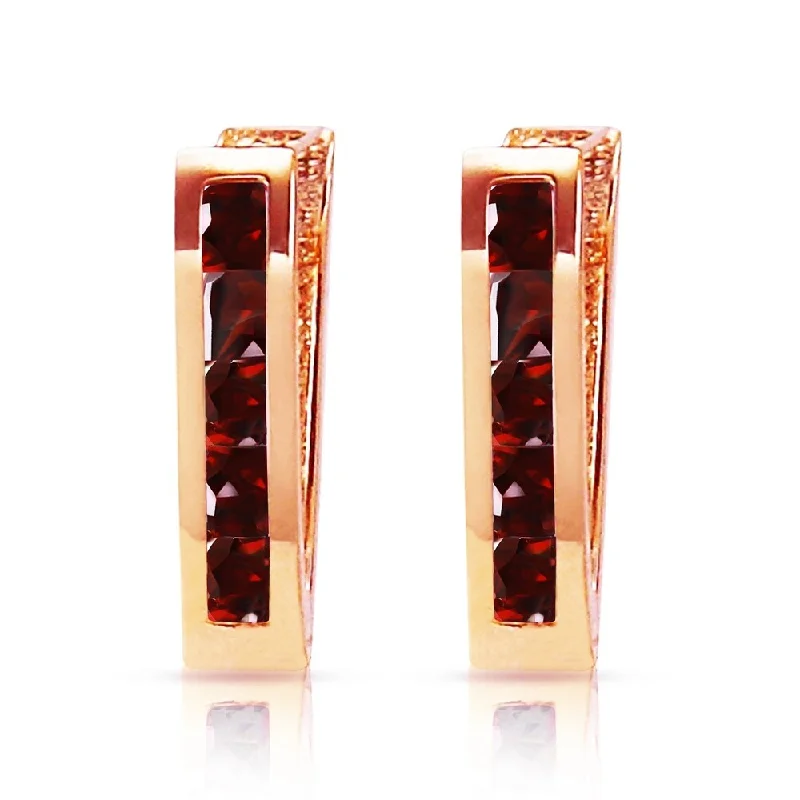 Bark splinter earrings-1.3 Carat 14K Solid Rose Gold Oval Huggie Earrings Garnet