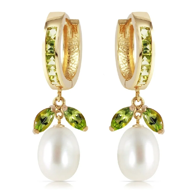 Gritty grain earrings-10.3 Carat 14K Solid Gold Majorca Peridot pearl Earrings