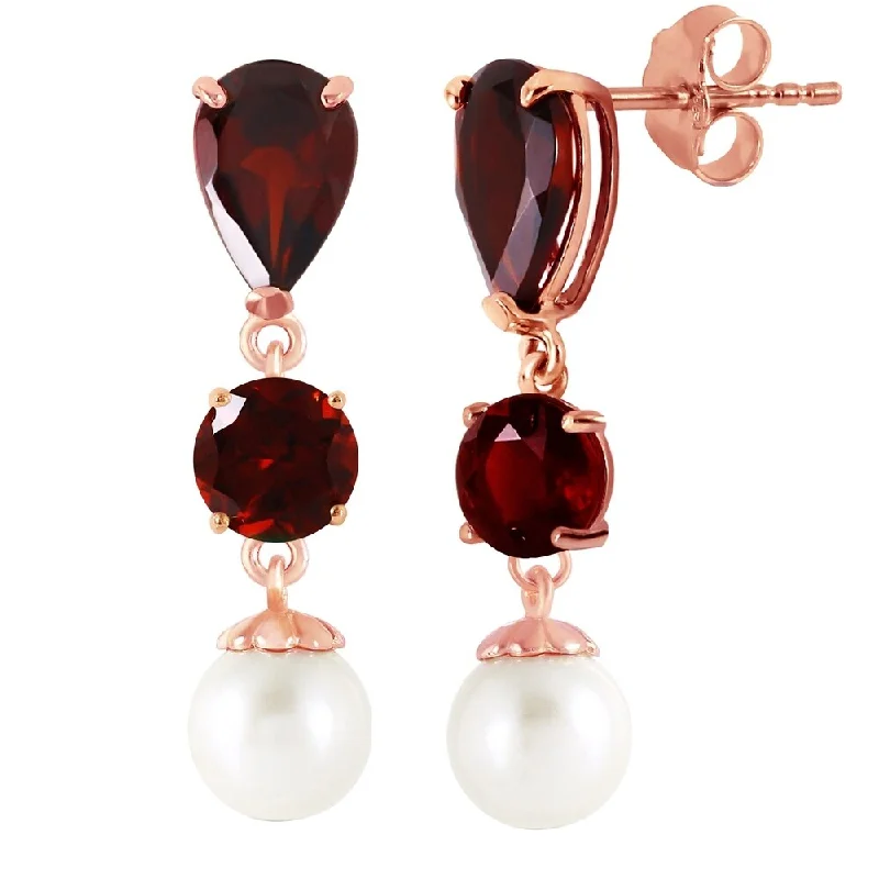 Faint shade earrings-10.5 CTW 14K Solid Rose Gold Chandelier Earrings Garnet pearl