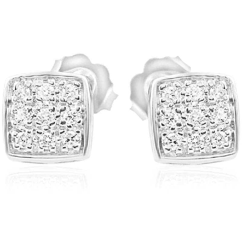 Orbit swirl drop earrings-10k White Gold 1/5 ct TDW Diamond Pave Cushion Halo Shape Studs Earrings (I-J,I2-I3)