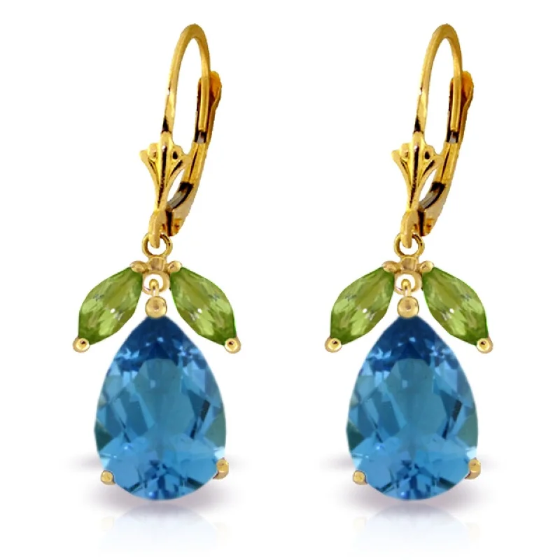 Apex gem earrings-13 Carat 14K Solid Gold Belle Blue Topaz Peridot Gemstone Earrings