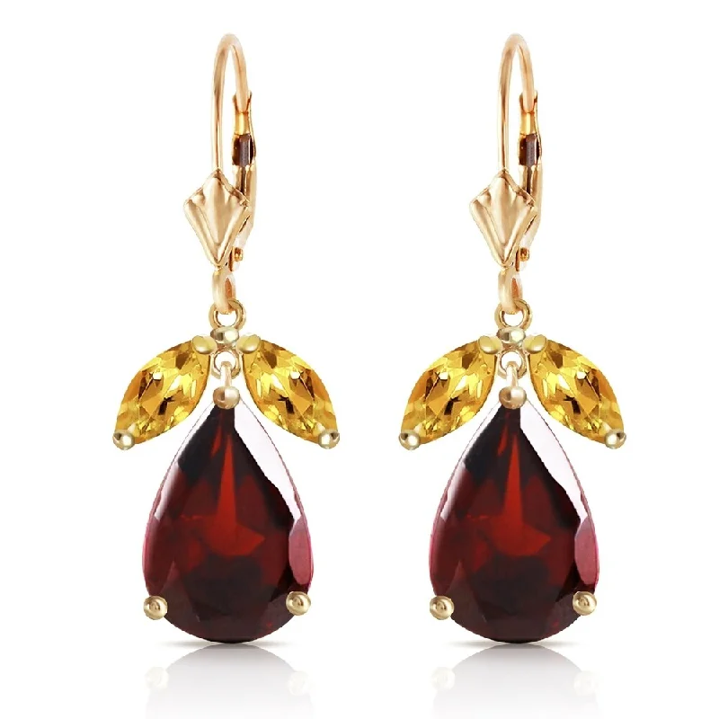 Onyx tip earrings-13 Carat 14K Solid Gold Leverback Earrings Citrine Garnet