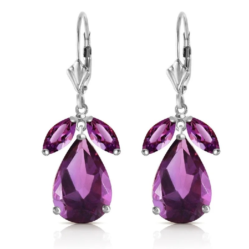 Bamboo braid earrings-13 CTW 14K Solid White Gold Leverback Earrings Natural Amethyst