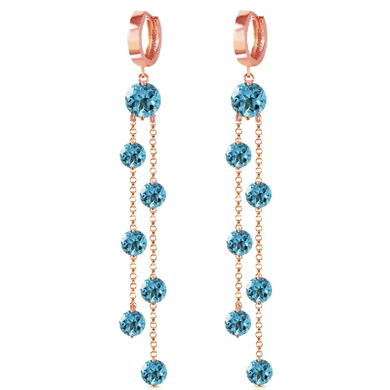 Jute braid earrings-14K Solid Gold Blue Topaz Chandelier Earrings 9.02 Carat Gemstones