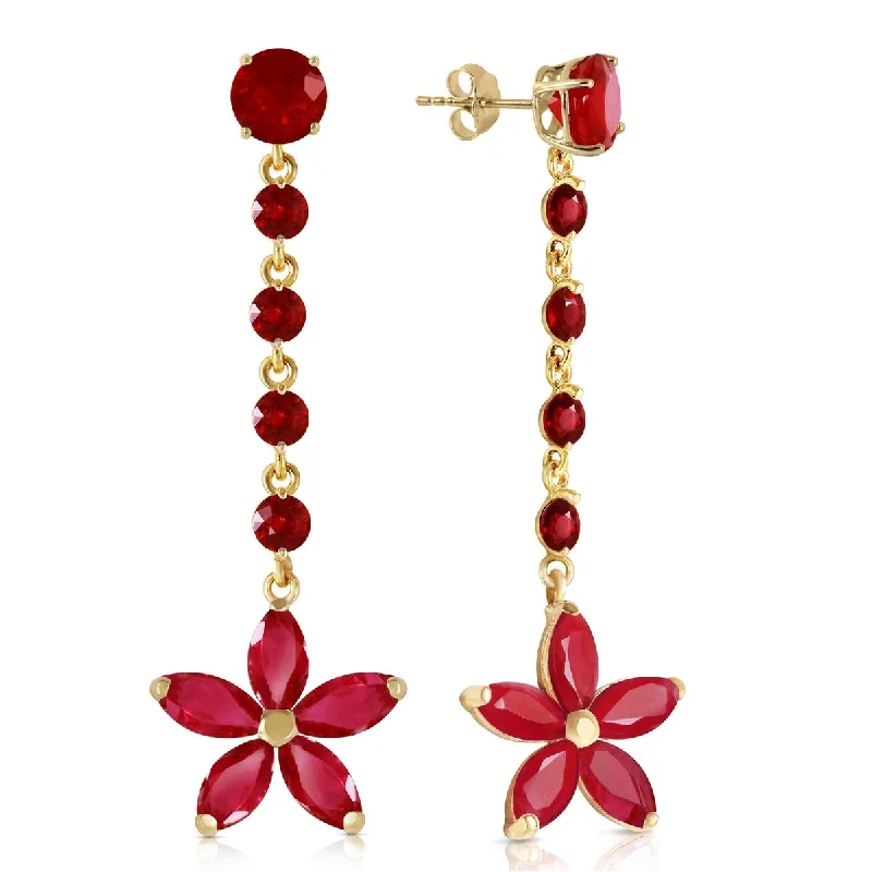 Frayed edge earrings-14K Solid Gold Chandelier Elegant Gemstone Earrings with Rubies