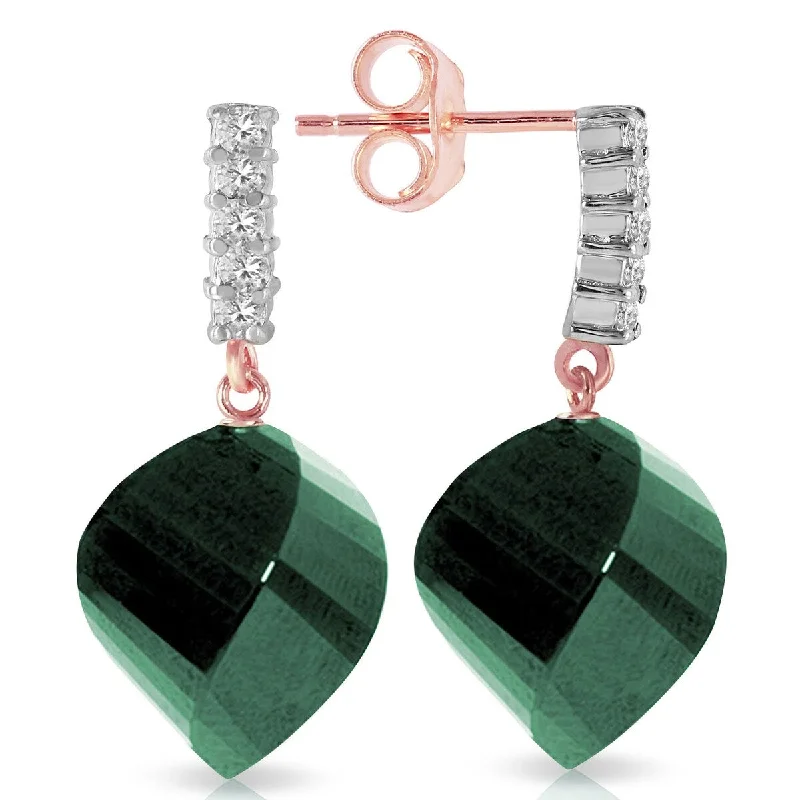 Crimped rim earrings-14K Solid Gold Diamond & Natural Briolette Emerald Gemstone Earrings