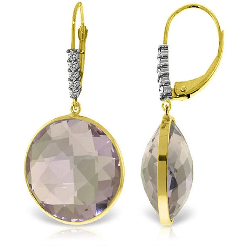 Amber topaz earrings-14K Solid Gold Diamonds Earrings w/ Checkerboard Cut Round Amethysts