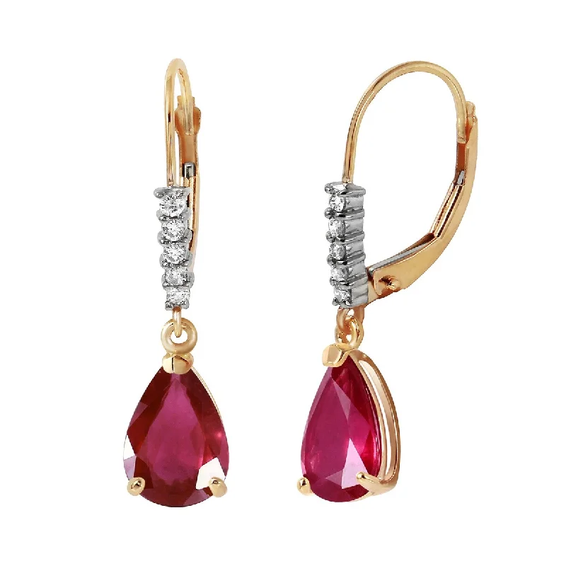 Fluid stripe earrings-14K Solid Gold Leverback Earrings Diamond & Ruby Jewelry Deluxe