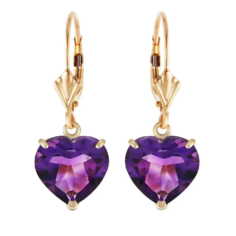 Clam shell earrings-14K Solid Gold Leverback Earrings Natural 10mm Heart Amethysts