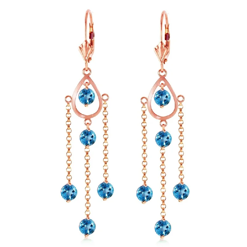 Edwardian bend earrings-14K Solid Rose Gold Chandelier Earrings with Blue Topaz