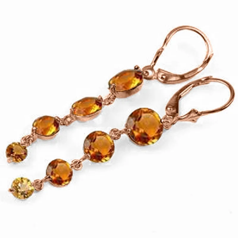 Ash bead earrings-14K Solid Rose Gold Chandelier Earrings with Natural Citrines