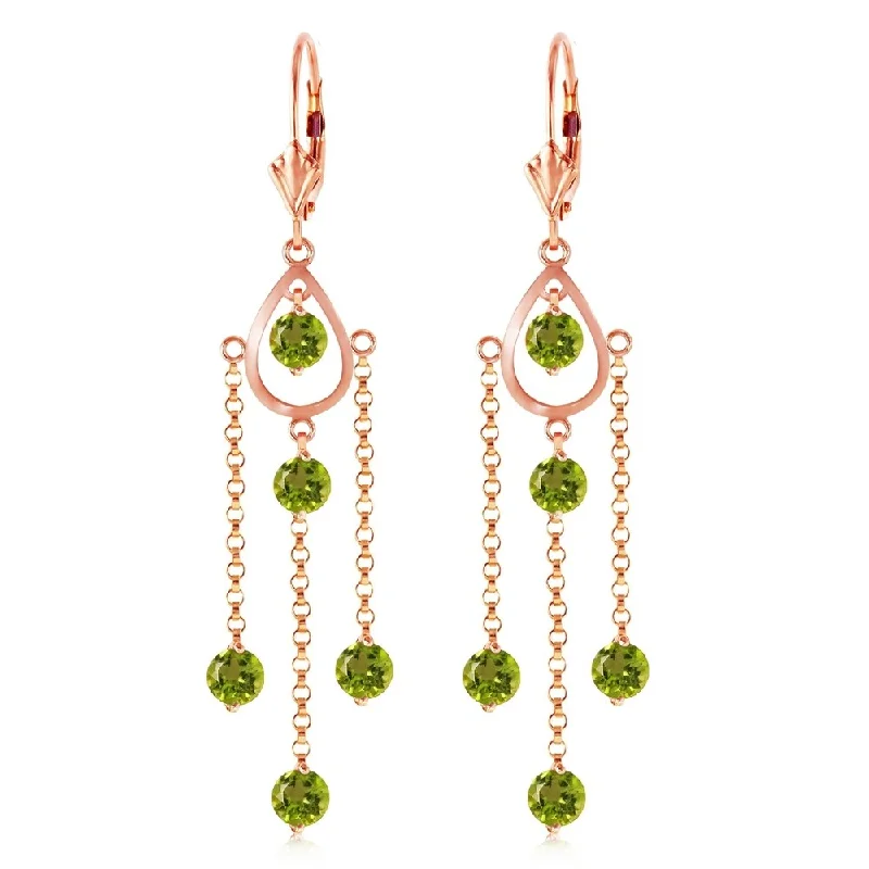 Plaited twist earrings-14K Solid Rose Gold Chandelier Earrings with Natural Peridots