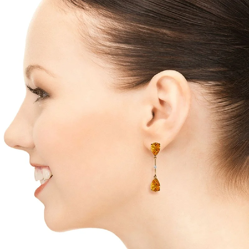 Prairie stalk earrings-14K Solid Rose Gold Diamonds & Citrines Dangling Earrings