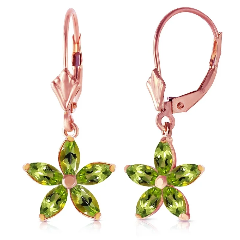 Onyx tip earrings-14K Solid Rose Gold Leverback Earrings with Natural Peridot