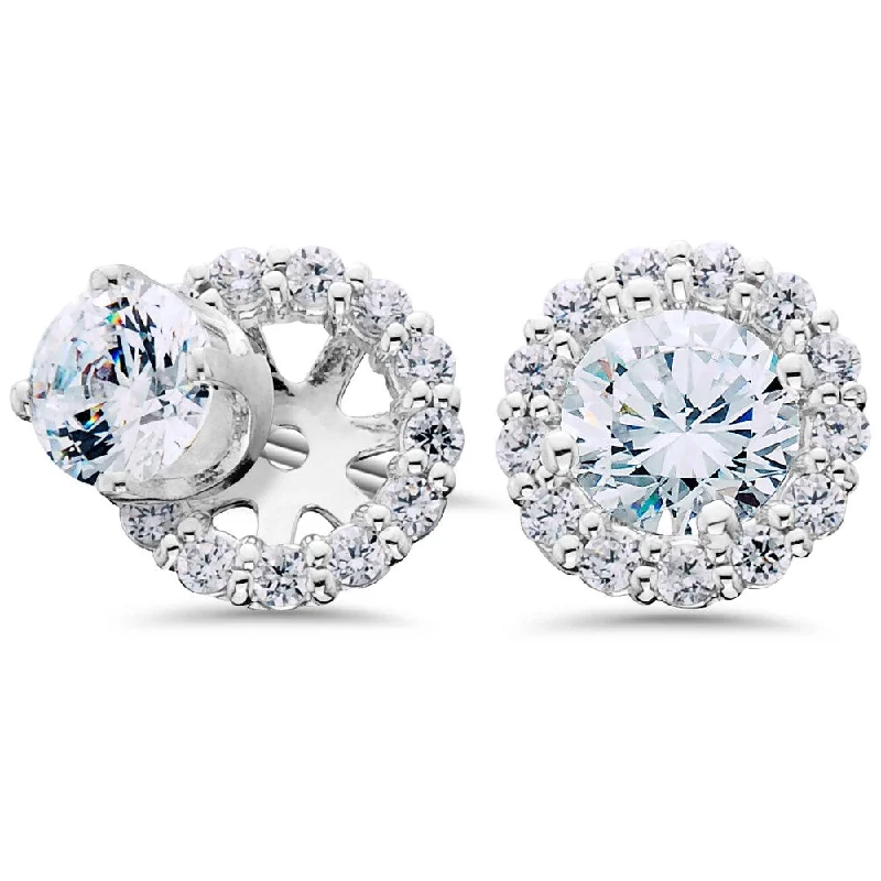 Crimped rim earrings-14k White Gold 1 1/ 2ct TDW Halo Diamond Studs and Earring Jackets