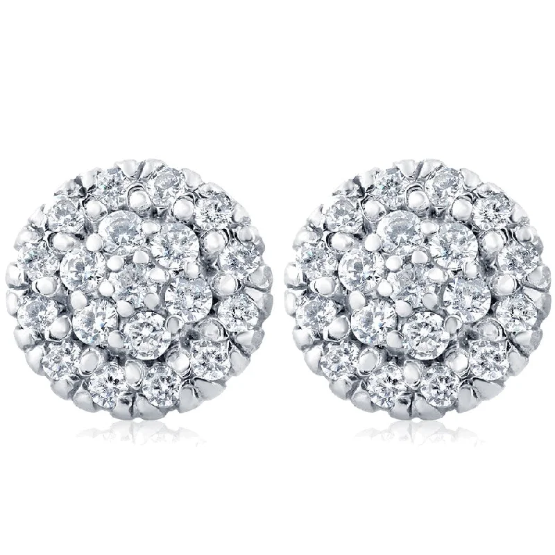 Seven-knot earrings-14k White Gold 1ct TDW Pave Fire Halo Diamond Studs