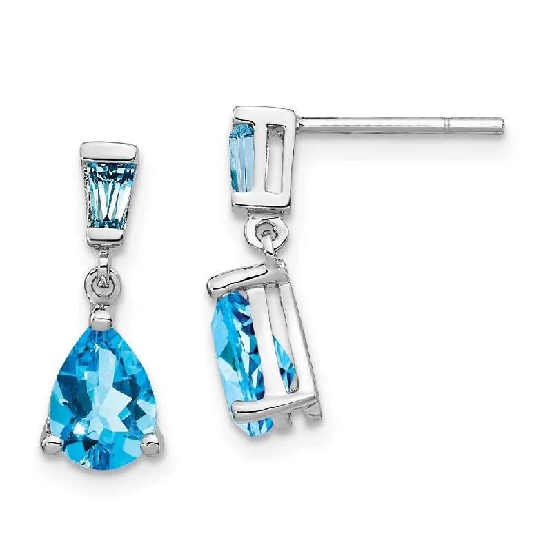 Soft check earrings-14k White Gold Blue Gemstone Dangle Earrings (L-18 mm, W-5 mm)