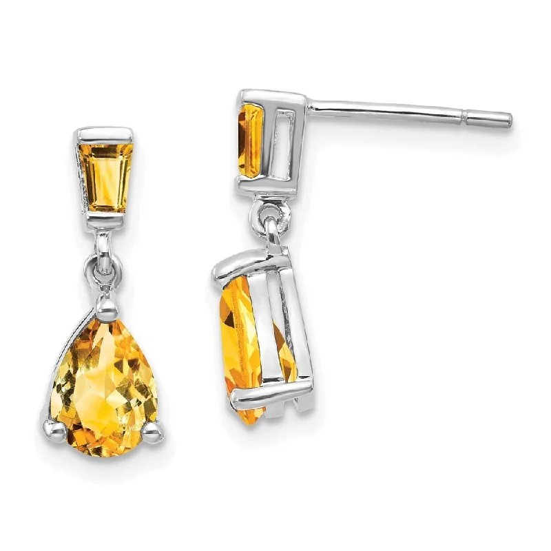 Clumped gem earrings-14k White Gold Citrine Dangle Earrings (L-18 mm, W-5 mm)