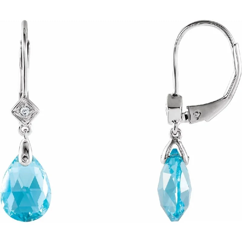 Sepia quartz earrings-14k White Gold Swiss Blue Topaz & .025 CTW Diamond Dangle Earring for Women