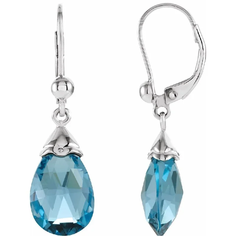 Prairie stalk earrings-14k White Gold Swiss Blue Topaz Dangle Earring for Women