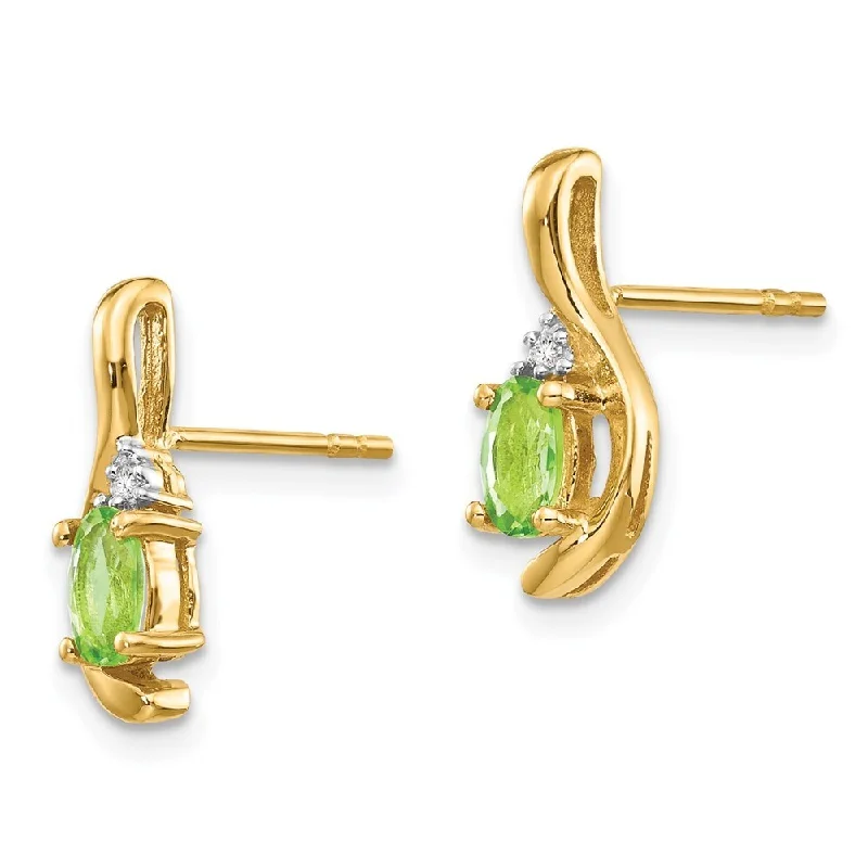 Tiered stone earrings-14k Yellow Gold Diamond And Peridot Earrings (L-14 mm, W-5 mm)