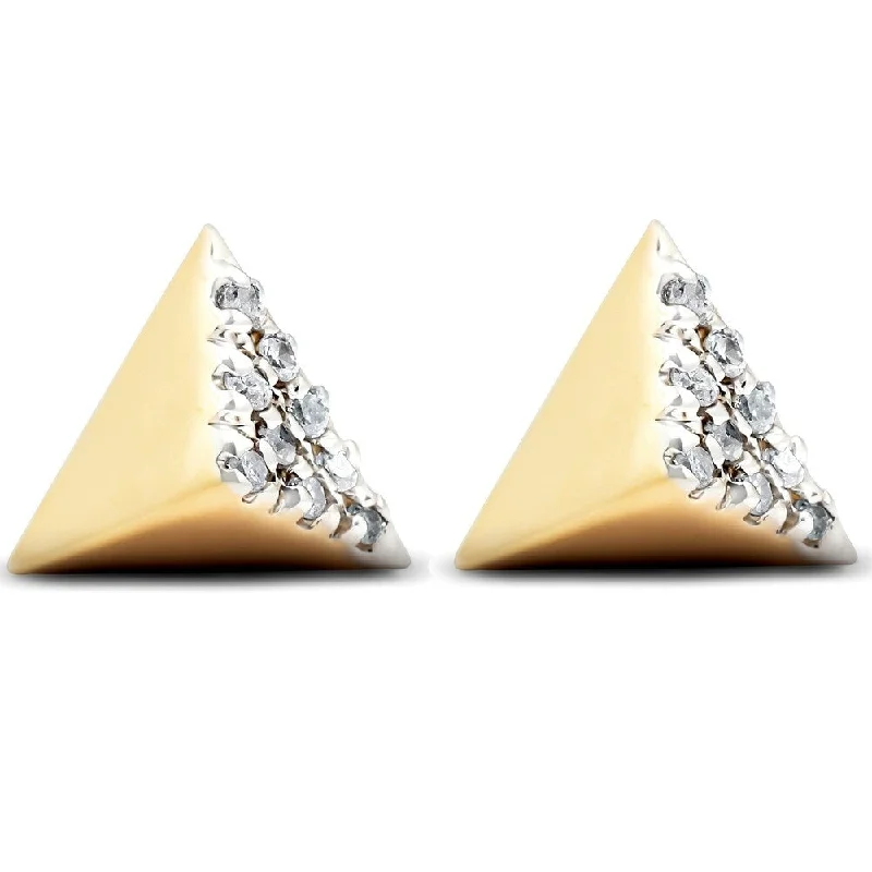 Leaf braid earrings-14k Yellow Gold Diamond Cube Studs Pave Spike Triangle Womens Earrings 7MM