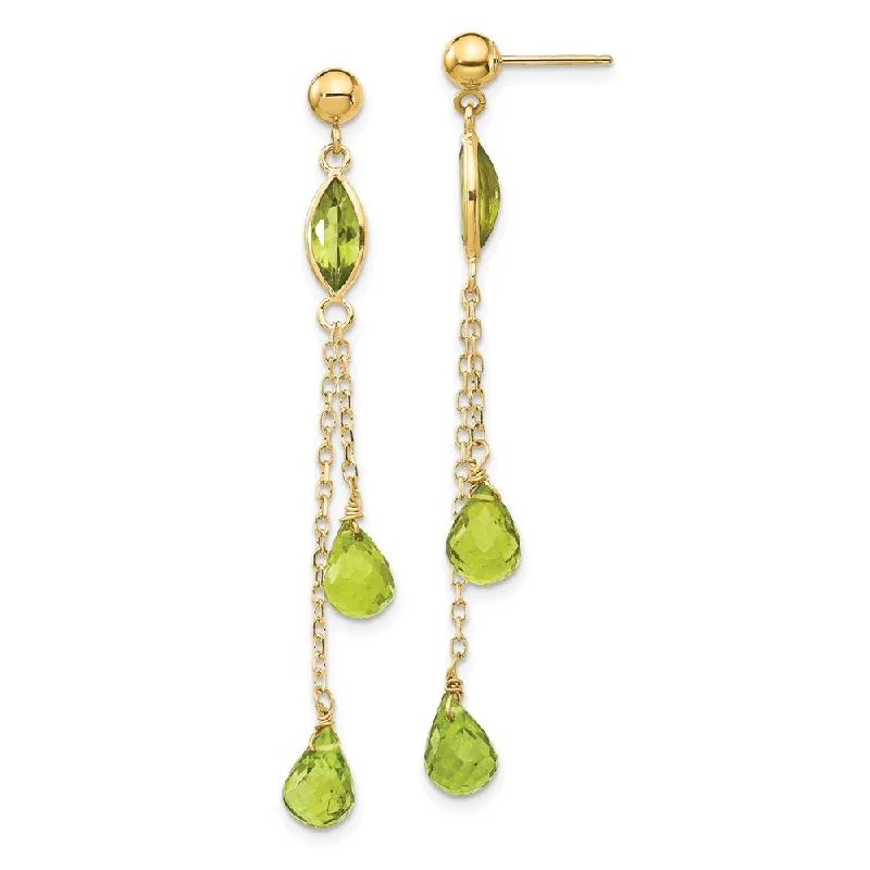 Root curl earrings-14k Yellow Gold Peridot Drop Dangle Earrings (L-52 mm, W-6 mm)