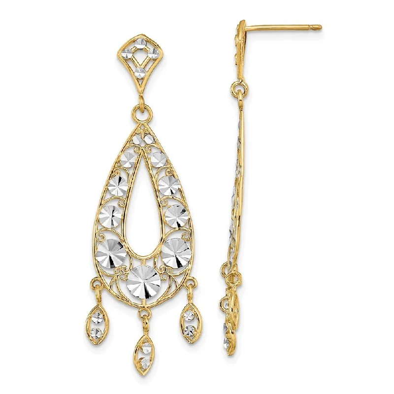 Fossil shard earrings-14k Yellow Gold Rhodium-Plates Diamond Cut Chandelier Oval Dangle Earrings (L-44.2 mm, W-44.2 mm)