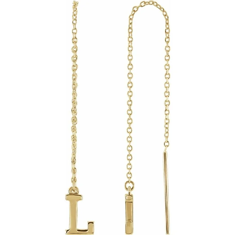 Tinted gem earrings-14k Yellow Gold Single Initial L Chain Dangle Earring for Women