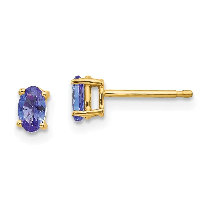 Tulip bud earrings-14k Yellow Gold Tanzanite Earrings (L-5 mm, W-3 mm)