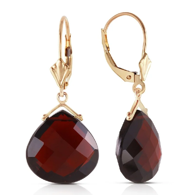 Ash bead earrings-17 Carat 14K Solid Gold Leverback Earrings Checkerboard Cut Garnet