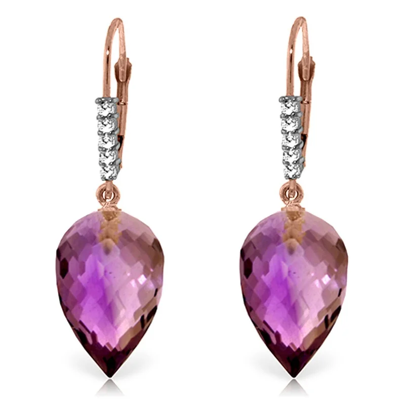 Edwardian bend earrings-19.15 Carat 14K Solid Gold Drop Briolette Amethyst Diamond Earrings