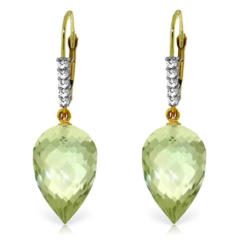 Steel hoop earrings-19.15 CTW 14K Solid Gold Drop Briolette Green Amethyst Diamond Earrings