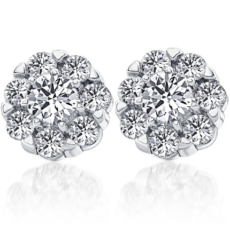 Steel hoop earrings-1ct Pave Halo Fire Diamond Studs 14k White Gold