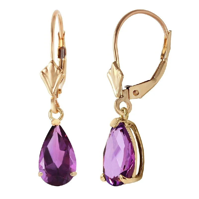 Maple grain earrings-2.5 Carat 14K Solid Gold Leverback Earrings Amethyst