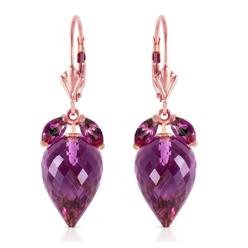 Subtle twist earrings-20 Carat 14K Solid Rose Gold Earrings Pointy Briolette Amethyst