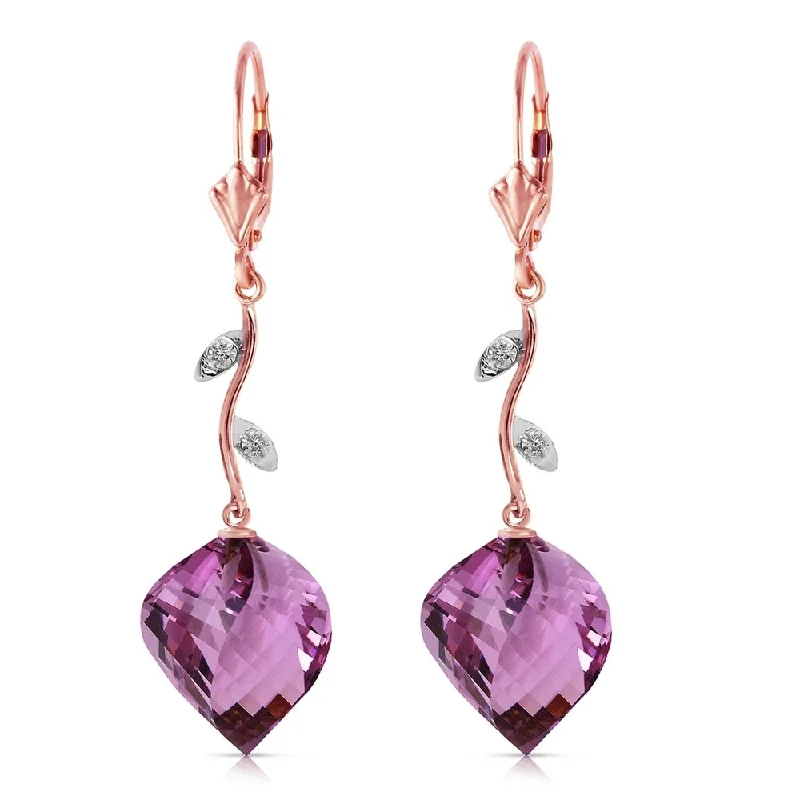 Notched edge earrings-21.52 Carat 14K Solid Rose Gold Diamond Spiral Amethyst Earrings