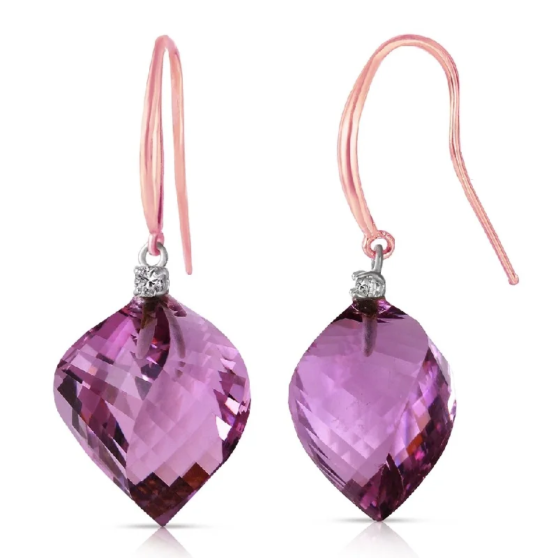 Grid mesh earrings-21.6 CTW 14K Solid Rose Gold Fish Hook Earrings Diamond Amethyst