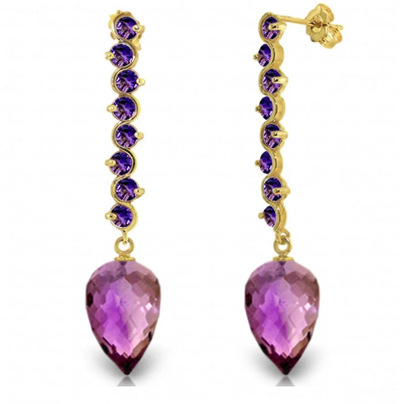 Rose flower earrings-22.1 Carat 14K Solid Gold Drop Briolette Amethyst Gemstone Earrings