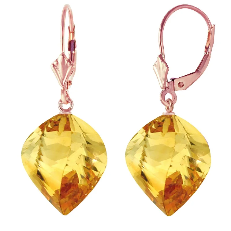 Outer gem earrings-23.5 Carat 14K Solid Gold Leverback Earrings Twisted Briolette Citrine