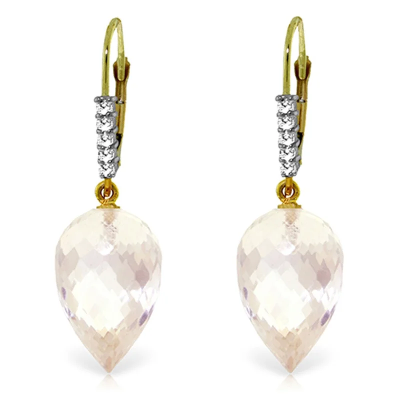 Gritty grain earrings-24.65 Carat 14K Solid Gold Drop Briolette White Topaz Diamond Ear